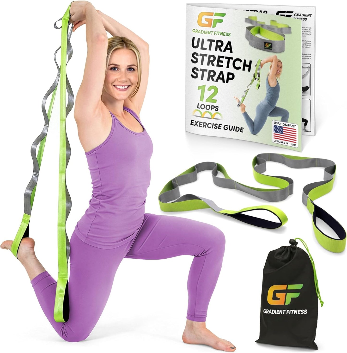 Stretching Strap for Physical Therapy, 12 Multi-Loop Stretch Strap 1.5" W X 8' L, Neoprene Handles, Physical Therapy Equipment, Yoga Straps for Stretching, Leg Stretcher.