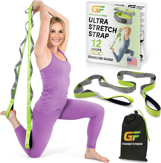 Stretching Strap for Physical Therapy, 12 Multi-Loop Stretch Strap 1.5" W X 8' L, Neoprene Handles, Physical Therapy Equipment, Yoga Straps for Stretching, Leg Stretcher.