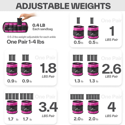 Adjustable Ankle/Wrist Weights for Men Women Kids, Weighted Leg & Cuff Strength Training for Yoga Walking Running Aerobics Gym Fitness Physical Therapy